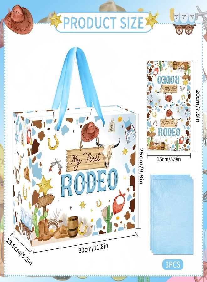 EoBeCy My First Rodeo Birthday Gift Bags, Western Cowboy 1st Birthday Gift Bag with Tissue Paper and Greeting Card, Baby Boy Wrapping Paper for 1 Year Old Birthday Party Supplies - Image 3
