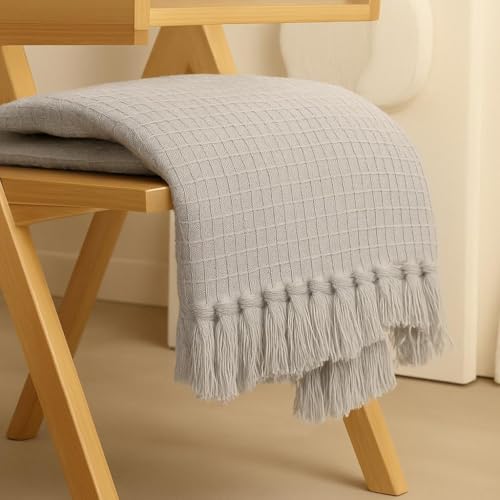 Subtlespreads Waffle Weave 100% Cotton Sofa Throw Blanket | 50x60 Inches | Soft, Breathable, Lightweight Couch Throw for Bed, Travel, Boho Home Decor 15+ Colors (Light Grey) - Image 2