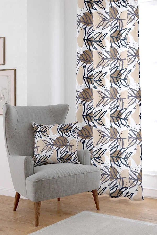 Cango Home Brown Leaf Patterned Digital Printed Curtain CGH199-PR