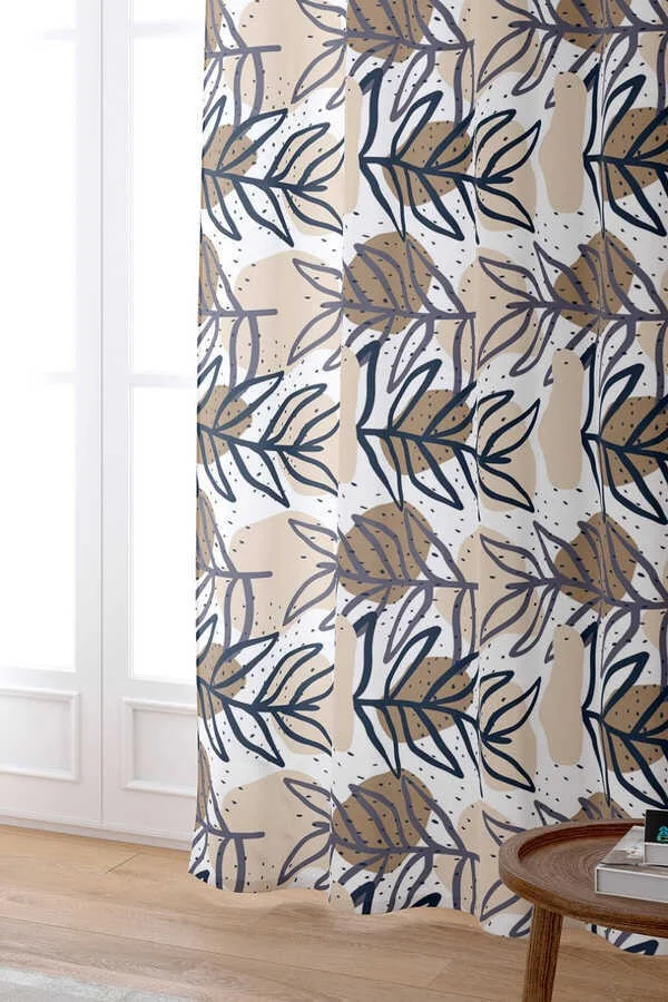 Cango Home Brown Leaf Patterned Digital Printed Curtain CGH199-PR