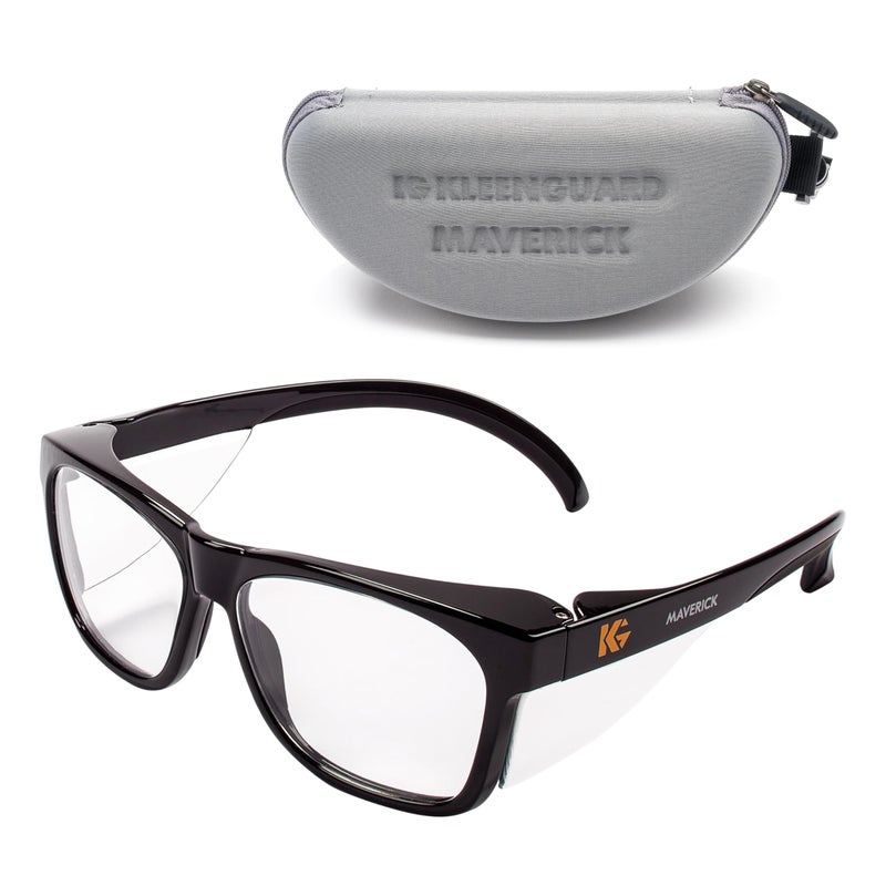 Kleenguard V30 Maverick Safety Glasses 56567 Clear Lenses with KleenVision AntiFog coating Black Frame Carrying Case Eyewear for Men and Women