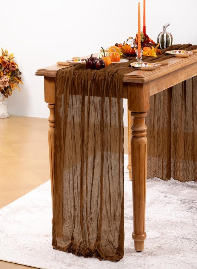 DeZerlor Brown Cheesecloth Table Runner 4 Pack Spring Table Runners Boho Gauze 120 Inches Marron Cheese Cloth Table Decor for Wedding Bridal Baby Shower Valentine's Day - Image 5