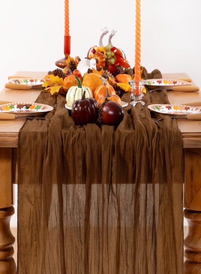 DeZerlor Brown Cheesecloth Table Runner 4 Pack Spring Table Runners Boho Gauze 120 Inches Marron Cheese Cloth Table Decor for Wedding Bridal Baby Shower Valentine's Day - Image 2