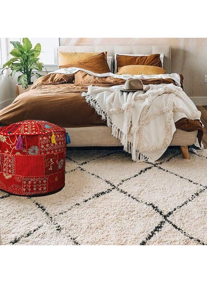 Aakriti Gallery Indian Pouf Footstool Ethnic Embroidered Pouf Cover, Indian Cotton Round Pouffe Ottoman Pouf Cover Pillow Ethnic Decor Art - Cover Only (Red, 18X13) - Image 2