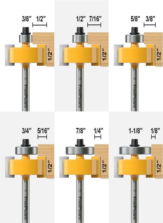 Fivepears 1/4 Inch Shank Rabbet Router Bit with 6 Bearings Set, Rabbeting Router Bit can Interchangeable and Adjustable Multi Depths Cutter 1/8", 1/4", 5/16", 3/8", 7/16", 1/2" … - Image 3