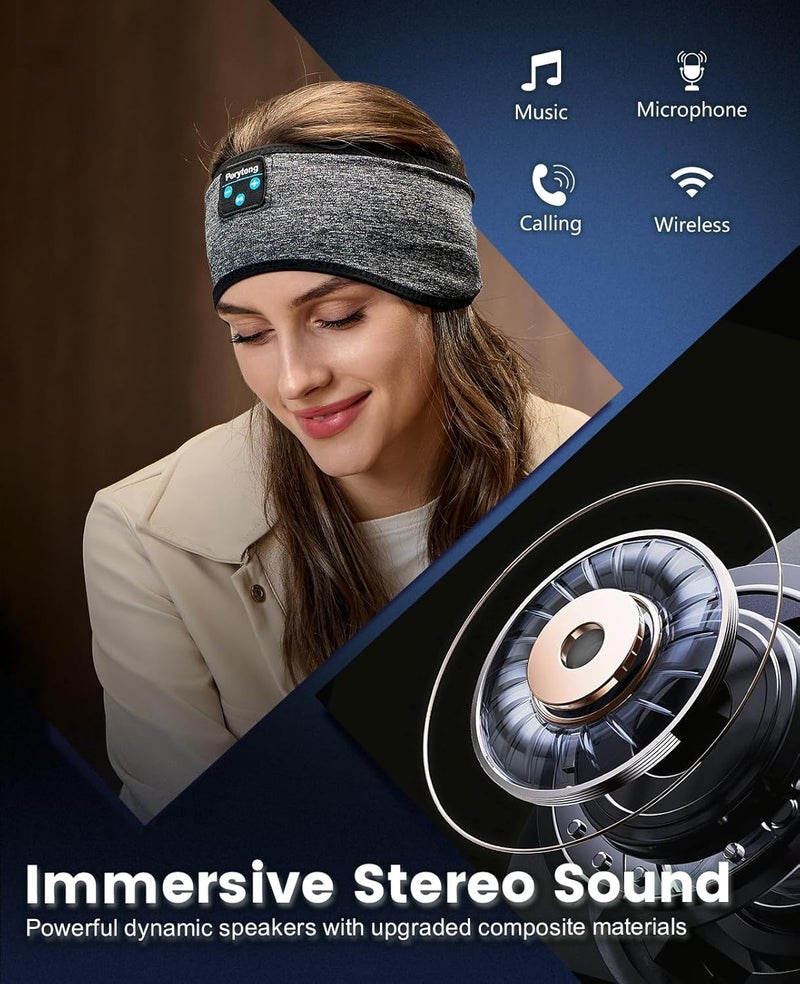 Perytong سماعات نوم Perytong اللاسلكية، عصابة رأس رياضية بلوتوث مع مكبرات صوت ستيريو عالية الدقة فائقة الرقة مثالية للنوم، التمرين، الركض، اليوغا، الأرق، السفر الجوي، التأمل (أسود-رمادي) - Image 4