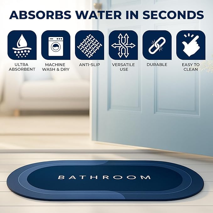 VERVENIX Pack of 1 Quick Dry Soft Water Absorbing Rectangular Bathroom Mat | Anti-Skid & Non-Slip Rubber Doormat for Home, Kitchen, Washroom | (Blue) - Image 4