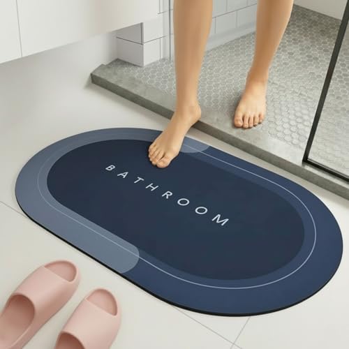 VERVENIX Pack of 1 Quick Dry Soft Water Absorbing Rectangular Bathroom Mat | Anti-Skid & Non-Slip Rubber Doormat for Home, Kitchen, Washroom | (Blue) - Image 1