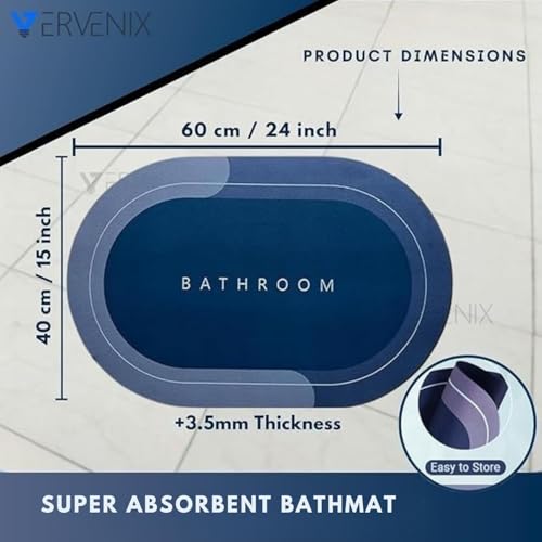 VERVENIX Pack of 1 Quick Dry Soft Water Absorbing Rectangular Bathroom Mat | Anti-Skid & Non-Slip Rubber Doormat for Home, Kitchen, Washroom | (Blue) - Image 2