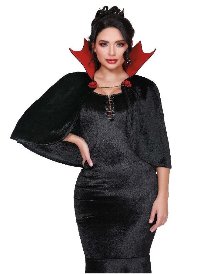Dreamgirl - Dreamgirl Womens Mini Vampire Cape, Vamp Cape Halloween Costume Accessory for Adults, Black/Red - Standard - Image 1