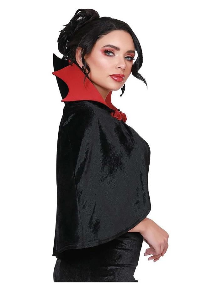 Dreamgirl - Dreamgirl Womens Mini Vampire Cape, Vamp Cape Halloween Costume Accessory for Adults, Black/Red - Standard - Image 1