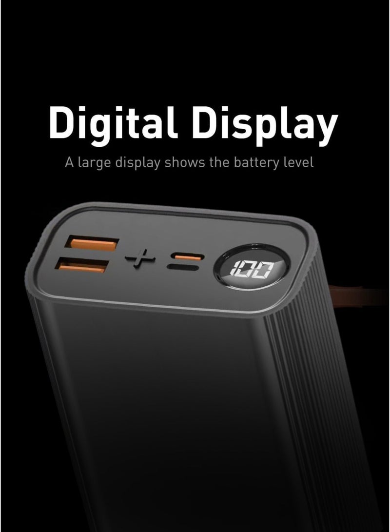 بونسي باور بانك من بنزي، سعة ٢٠٠٠٠ مللي أمبير/ساعة، شحن سريع ٦٥ واط، منفذا USB + منفذا PD، مدخل مزدوج، ٤ مخارج، شاحن عالي السرعة لأجهزة متعددة - متوافق مع أجهزة iPhone وSamsung وHuawei وXiaomi وجميع أجهزة USB-C | رمادي - Image 2