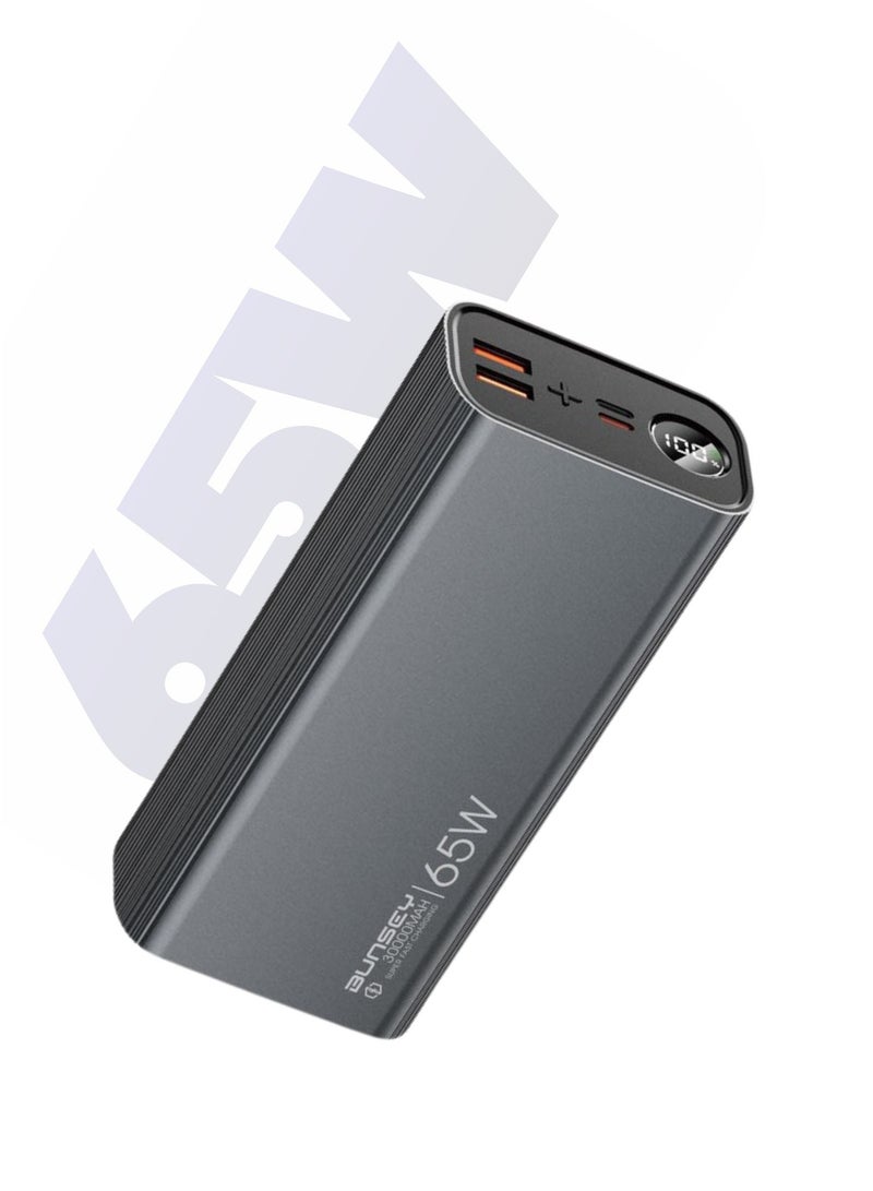 بونسي باور بانك من بنزي، سعة ٢٠٠٠٠ مللي أمبير/ساعة، شحن سريع ٦٥ واط، منفذا USB + منفذا PD، مدخل مزدوج، ٤ مخارج، شاحن عالي السرعة لأجهزة متعددة - متوافق مع أجهزة iPhone وSamsung وHuawei وXiaomi وجميع أجهزة USB-C | رمادي - Image 1
