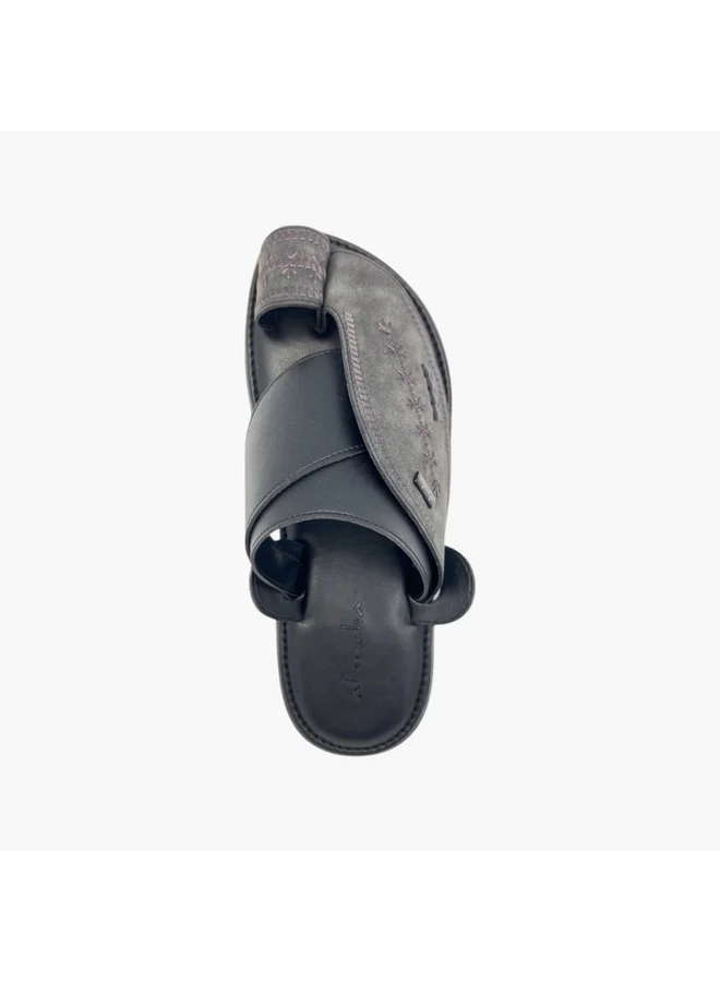 الواحة Men's Embroidered Slip-On Arabic Sandals with Toe Loop