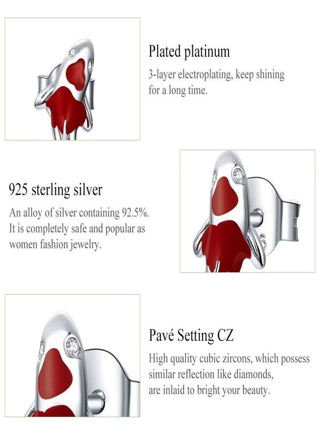 Qings Koi Fish Red Carp Stud Earrings for Women Exquisite 925 Sterling Silver Platinum Plated Inlaid with Shining Zircon - Image 3