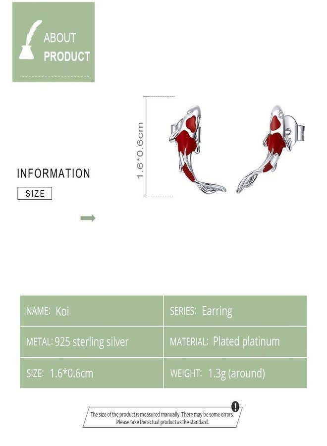 Qings Koi Fish Red Carp Stud Earrings for Women Exquisite 925 Sterling Silver Platinum Plated Inlaid with Shining Zircon - Image 4