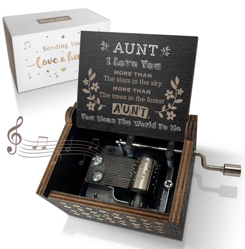 Hcaredee Gifts for Aunt Music Box from Niece or Nephew Aunt Birthday Gift Auntie Gifts You are My Sunshine Hand Crank Engraved Wooden Musical Boxes for I Love You AuntBlack