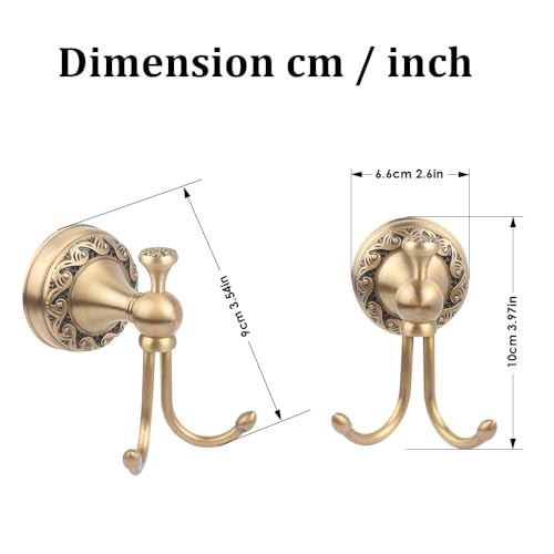 Lumclaw Antique Brass Towel Hook, Wall Mounted Bathroom Copper Double Hook for Clothing Robe Hanger, Screws Install Shower Wall Hook - Image 2