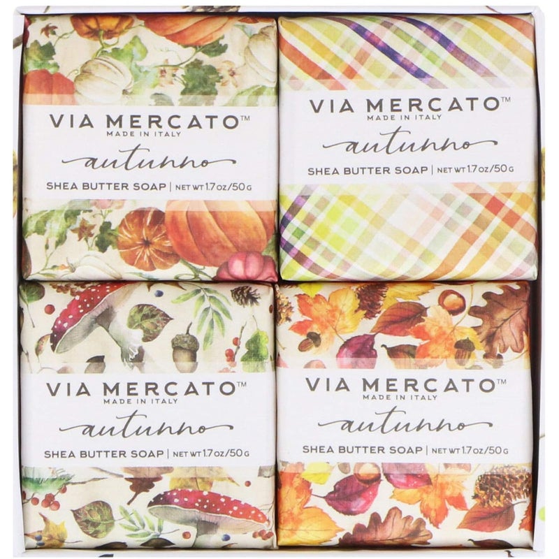 Via Mercato Natale Shea Butter Soap Boutique Luxury Gift Box Set of 4 50g Each  Autunno 