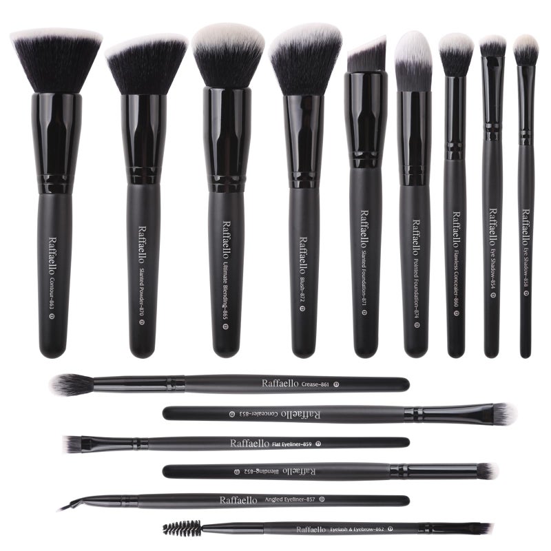 Raffaello Makeup Brushes 15Pcs Makeup Brush Set Premium Synthetic Powder Foundation Contour Blush Concealer Eye Shadow Blending Liner Make Up Brush Kit - Image 1