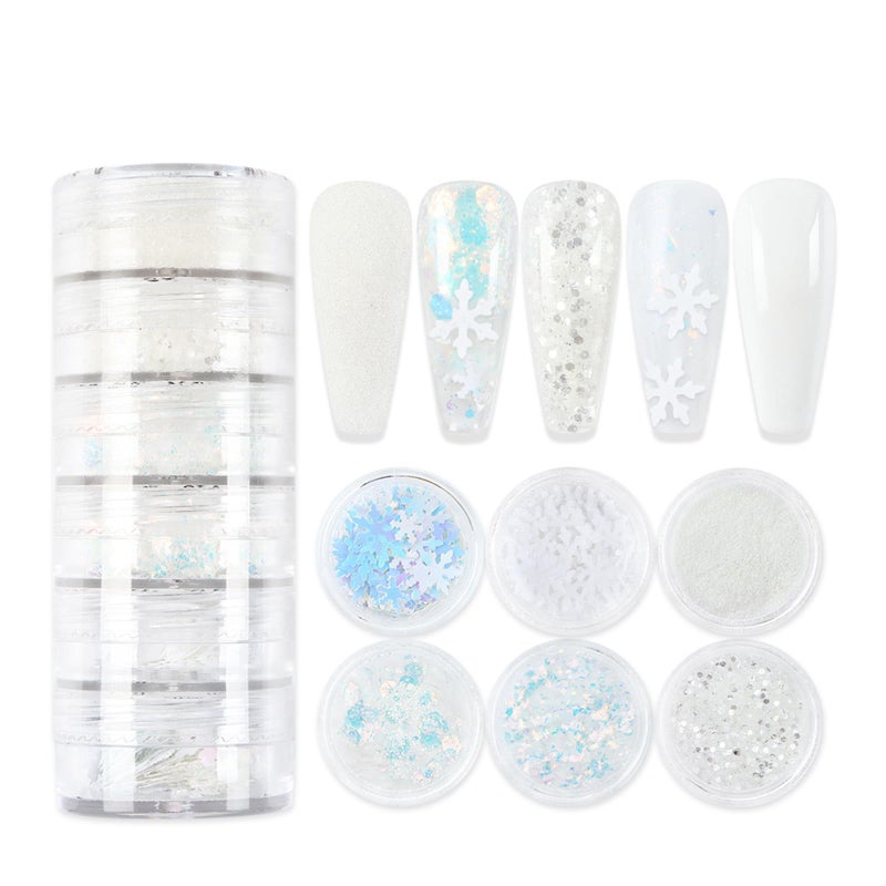 White Christmas Nail Art Glitters Snowflake Nail Sequins 6 Jars 3D Holographic Winter Nail Glitter Powder Flakes Nail Decals Christmas Nail Art Decorations Supplies for Women Girls Manicure