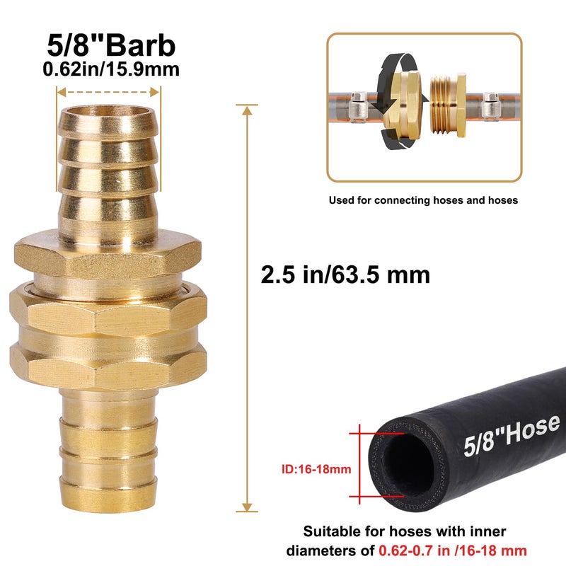 SIGURANTA Garden Hose Repair Connector with Clamps Hose End Repair Kit,5/8" Barb Garden Hose Fittings Male and Female brass garden hose ends (5/8"Barb-2 Set) - Image 2