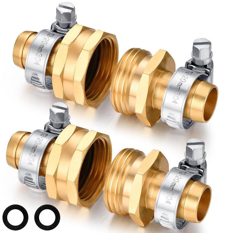 SIGURANTA Garden Hose Repair Connector with Clamps Hose End Repair Kit,5/8" Barb Garden Hose Fittings Male and Female brass garden hose ends (5/8"Barb-2 Set) - Image 1