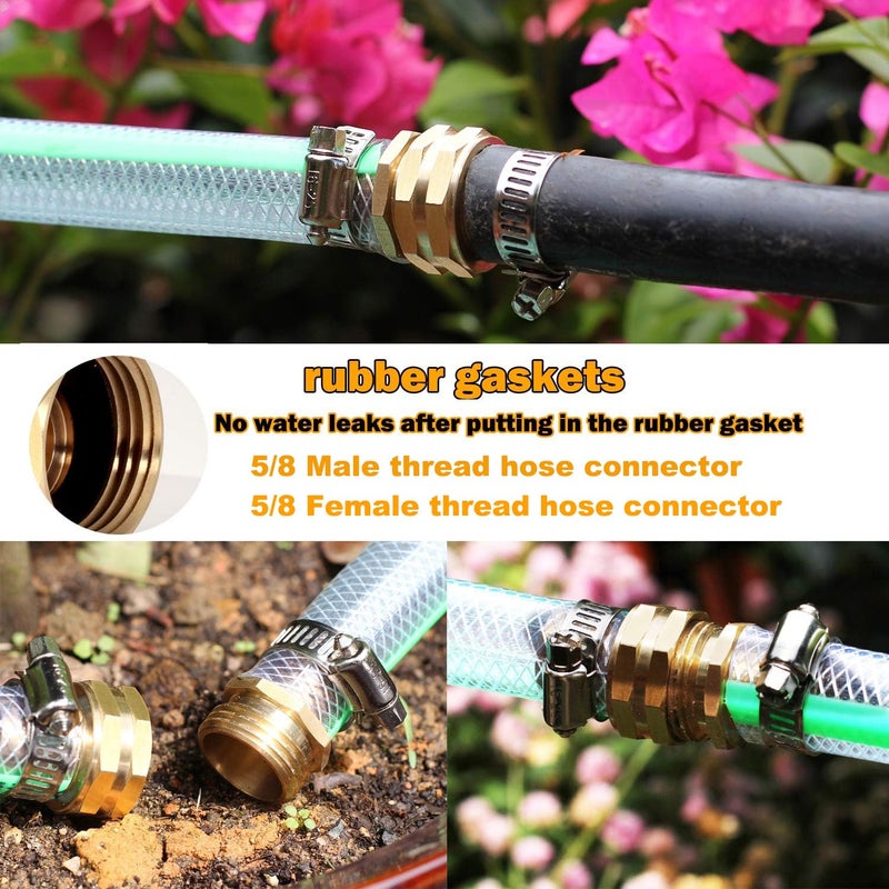 SIGURANTA Garden Hose Repair Connector with Clamps Hose End Repair Kit,5/8" Barb Garden Hose Fittings Male and Female brass garden hose ends (5/8"Barb-2 Set) - Image 5