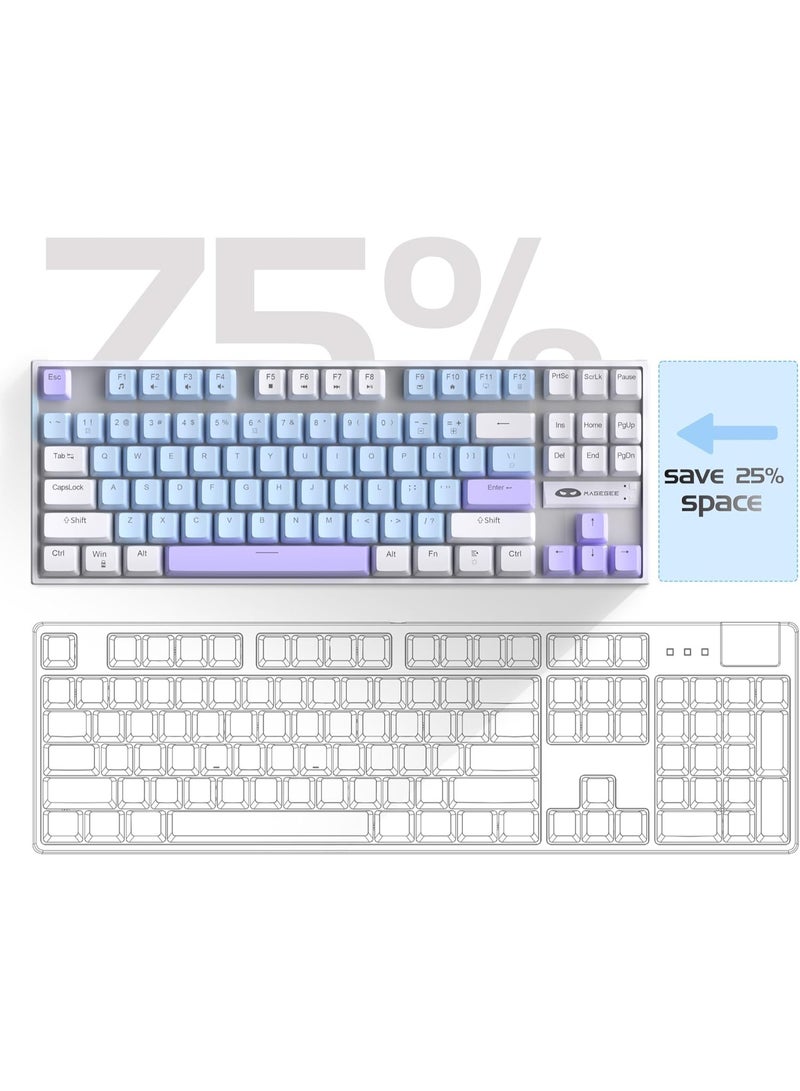 مايجغي لوحة مفاتيح ميكانيكية للألعاب من MageGee بنسبة 75%، مفاتيح زرقاء، إضاءة خلفية LED زرقاء، 87 مفتاح، تصميم مدمج بدون لوحة أرقام، سلكية، متوافقة مع كمبيوتر ولابتوب بنظام ويندوز – أزرق/أبيض - Image 3