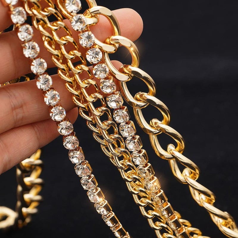 Suyi Multilayer Chain Belt Rhinestone Metal Chain Belts for Women Punk Gold Waist Chain 110CM Gold - Image 4