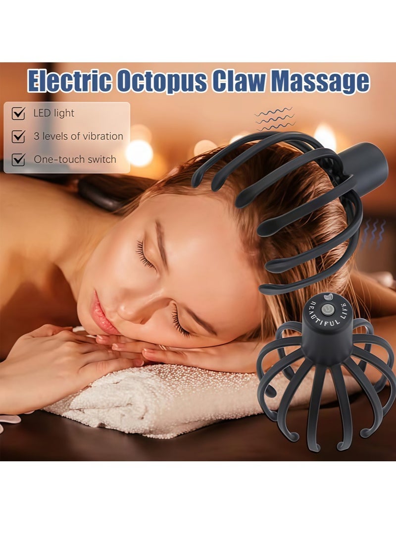 ليون هوم جهاز تدليك فروة الرأس الكهربائي بثلاثة أوضاع، جهاز تدليك للرأس بزاوية 360 درجة، جهاز تدليك محمول لاسلكي لخدش الرأس لتخفيف التوتر - Image 2