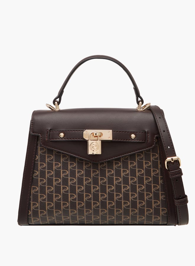 Paprika Women's Monogram Print Tote Bag with Top Handle and Detachable Strap  - Image 1