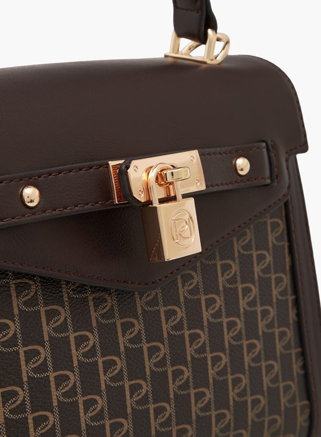 Paprika Women's Monogram Print Tote Bag with Top Handle and Detachable Strap  - Image 4