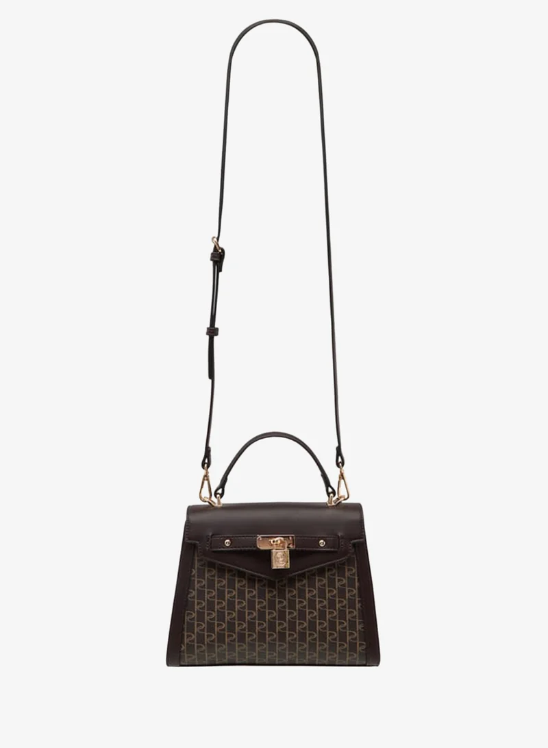Paprika Women's Monogram Print Tote Bag with Top Handle and Detachable Strap