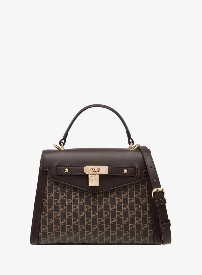 Paprika Women's Monogram Print Tote Bag with Top Handle and Detachable Strap