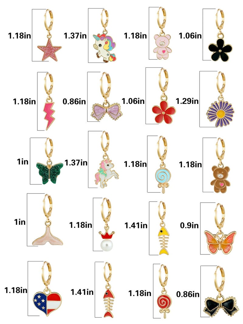 AIDSOTOU Cute Hypoallergenic Gold Hoop Dangle Earrings for Girls Kids Trendy Statement 14k Gold Charms Huggie Hoop Earrings Girls (20 Pairs) - Image 2