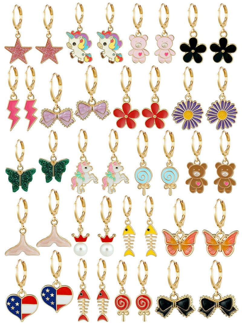 AIDSOTOU Cute Hypoallergenic Gold Hoop Dangle Earrings for Girls Kids Trendy Statement 14k Gold Charms Huggie Hoop Earrings Girls (20 Pairs) - Image 1
