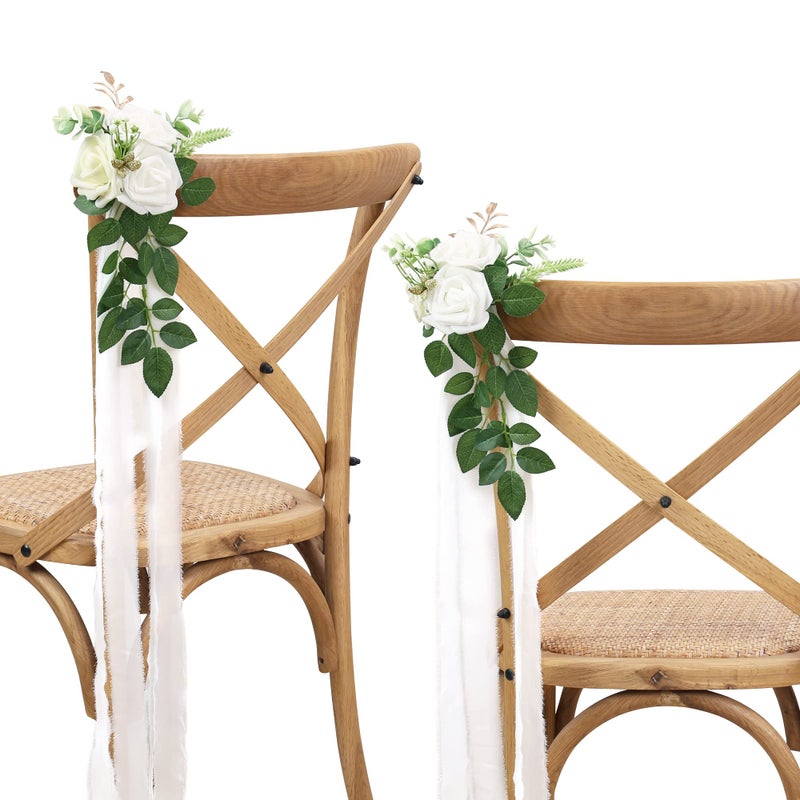 DreamBuilt Wedding Aisle Decorations for Wedding Ceremony Set of 10 Pew Flowers for Church Chair Decorations Party Decor with Artificial Flowers Eucalyptus and Ribbons White - Image 1