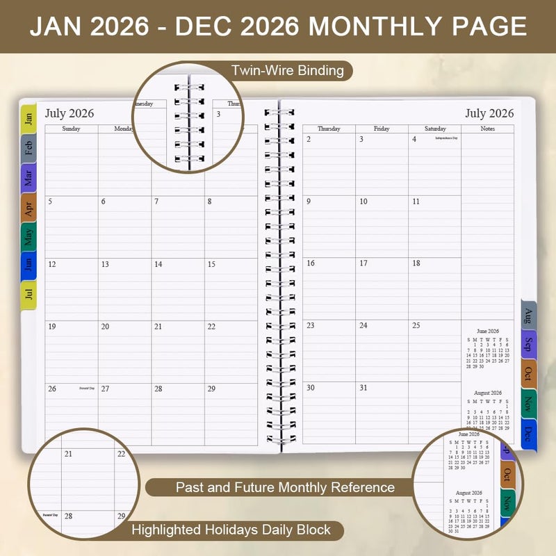 Getvow 2026 Planner - Planner 2026 for Women & Men, January 2026 - December 2026, Monthly and Weekly Calender Planner with 12 Monthly Tabs, 6.4" x 8.5", Leaf - Image 2