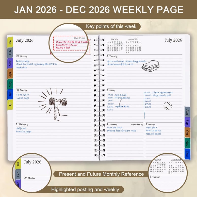 Getvow 2026 Planner - Planner 2026 for Women & Men, January 2026 - December 2026, Monthly and Weekly Calender Planner with 12 Monthly Tabs, 6.4" x 8.5", Leaf - Image 3
