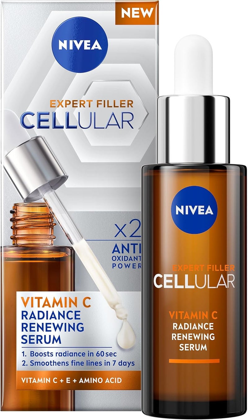 NIVEA Cellular Expert Filler Vitamin C Radiance Renewing Serum 30ml AntiAgeing Vitamin C Serum to Smooth Fine Lines and Wrinkles Face Serum that Protects Against Sun Damage and Pollution