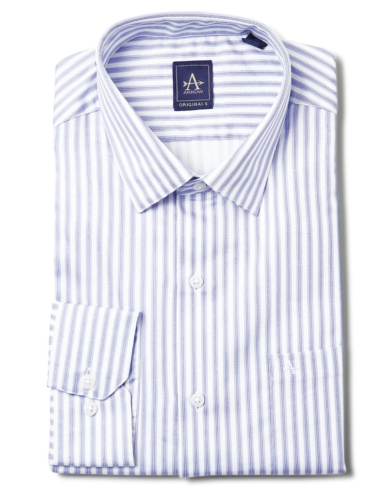 Arrow Men Slim fit Cotton Striped Long Sleeves Cutaway Collar Shirt(ARADOSH0816_Blue_42) - Image 1