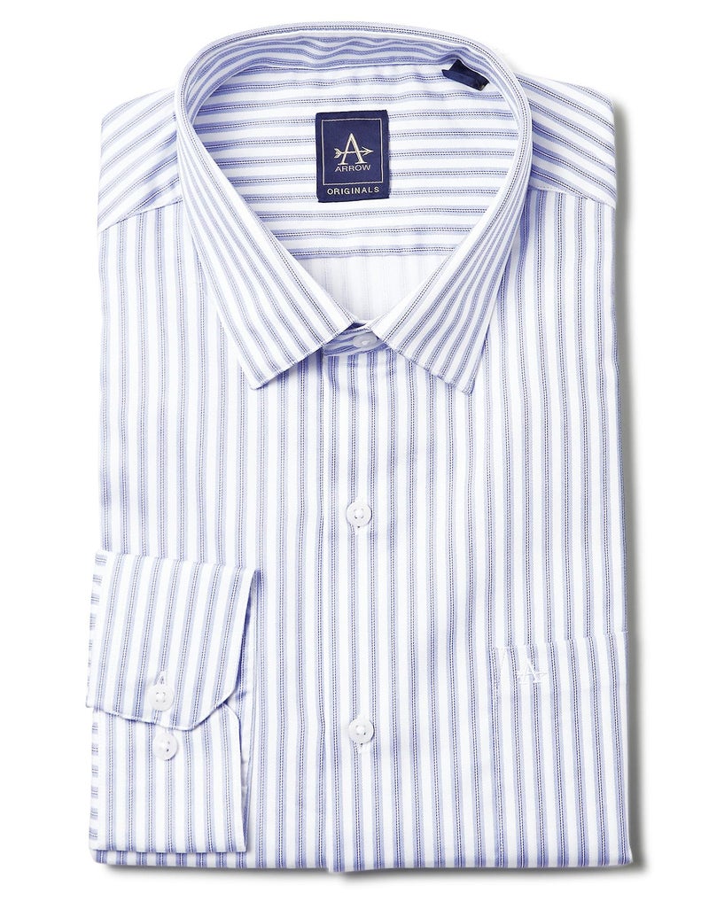 Arrow Men Slim fit Cotton Striped Long Sleeves Cutaway Collar Shirt(ARADOSH0816_Blue_42) - Image 3