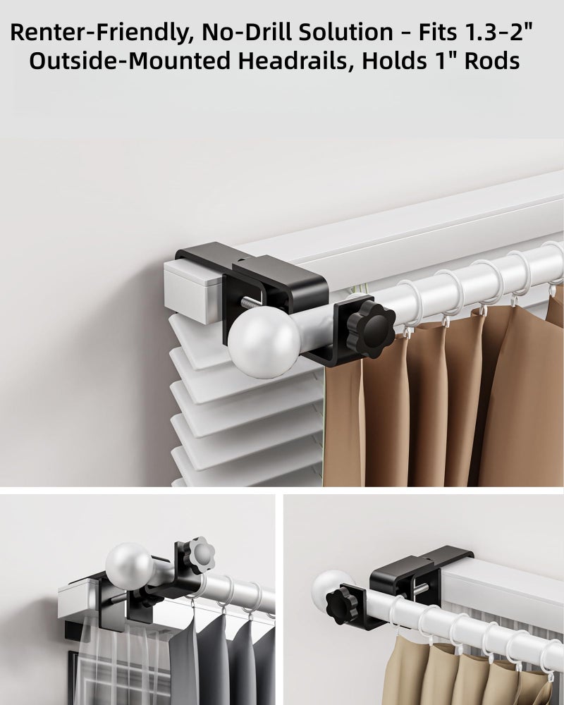 onneka Over-Blinds Curtain Rod Brackets for Outside-Mounted Blinds, Blinds Curtain Rod Brackets for 1.3â€“2â€ Rectangular Headrails, Tool-Free No-Drill Installation for Apartments, Rentals Set of 3 (Black) - Image 2