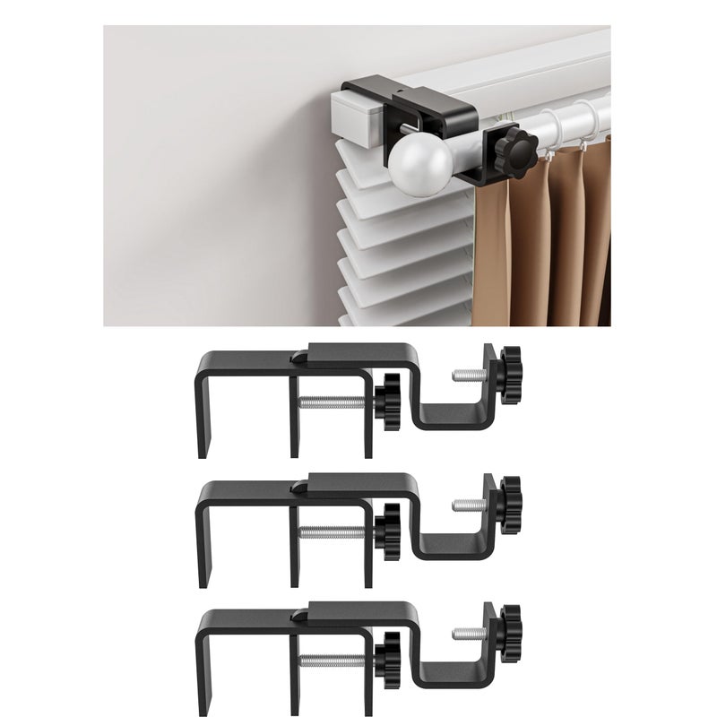 onneka Over-Blinds Curtain Rod Brackets for Outside-Mounted Blinds, Blinds Curtain Rod Brackets for 1.3â€“2â€ Rectangular Headrails, Tool-Free No-Drill Installation for Apartments, Rentals Set of 3 (Black) - Image 1