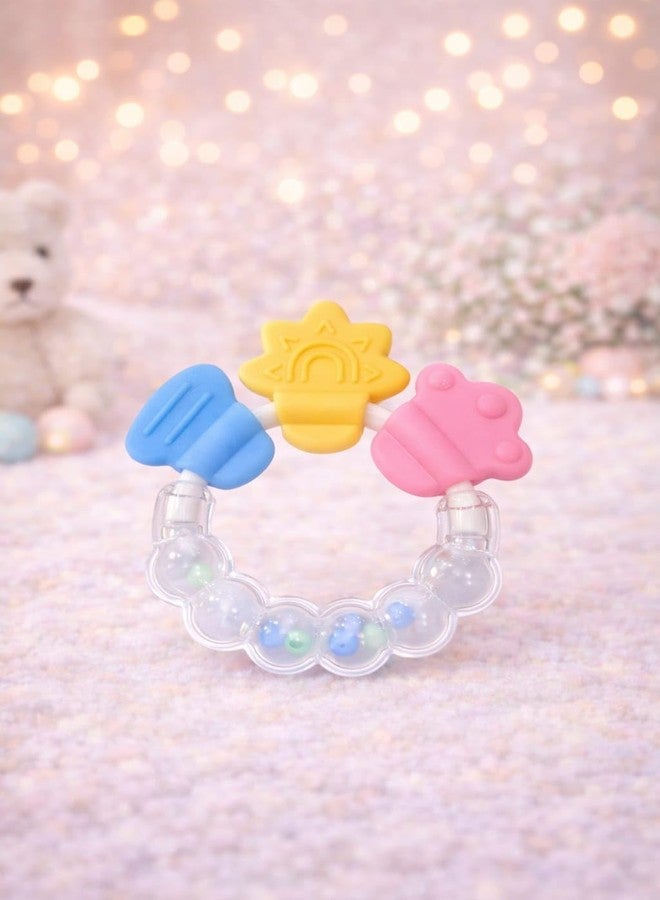 Joy Buzz Silicone Rattler Baby Teether for 3+ Months | BPA Free Soft Teething Toy | Safe Teether for Infants | Round Shape | (White) - Image 2