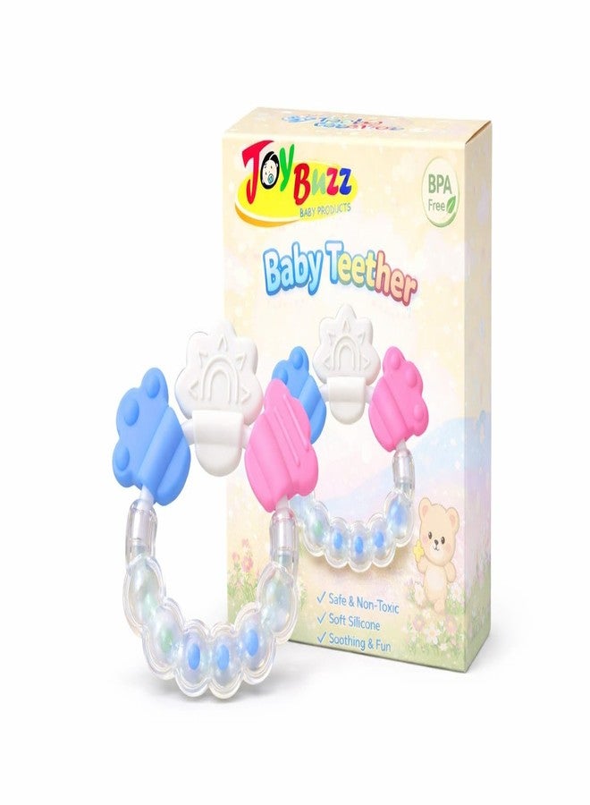 Joy Buzz Silicone Rattler Baby Teether for 3+ Months | BPA Free Soft Teething Toy | Safe Teether for Infants | Round Shape | (White) - Image 1