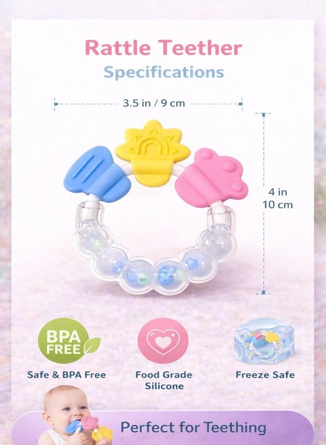 Joy Buzz Silicone Rattler Baby Teether for 3+ Months | BPA Free Soft Teething Toy | Safe Teether for Infants | Round Shape | (White) - Image 4