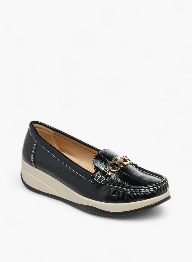 Le Confort Metallic Accent Slip-On Comfort Loafers with Wedge Heel
