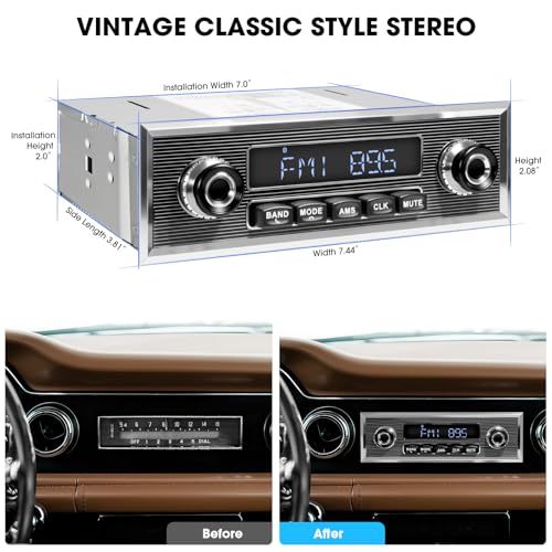 VOXXBASS Retro Vintage Radio for Classic Vehicle Single Din Bluetooth Car Stereo with AM FM USB AUX EQ Subwoofer RCA Output - Image 3